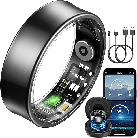 Anillo Inteligente Hombre Mujer, Fitness Ring con Pulsometro HRV, SpO2 Sueño Temp Estrés, 176 Deportes, IP68 Smart Ring Reloj Inteligente App sin Suscripción (Negro, 60mm(9)) foto 3