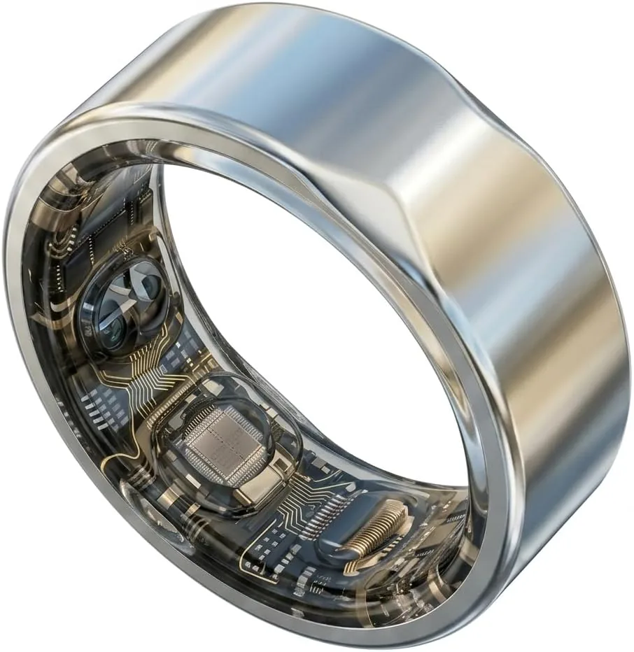 Eclipse RIng | Anillo Inteligente Hombre y Mujer Sin Suscripción | Smart Ring Salud y Fitness | Sueño, SPO₂, VFC, Frecuencia Cardíaca, Glucosa | Titanio y Acero (Ice Silver, 11 (L))