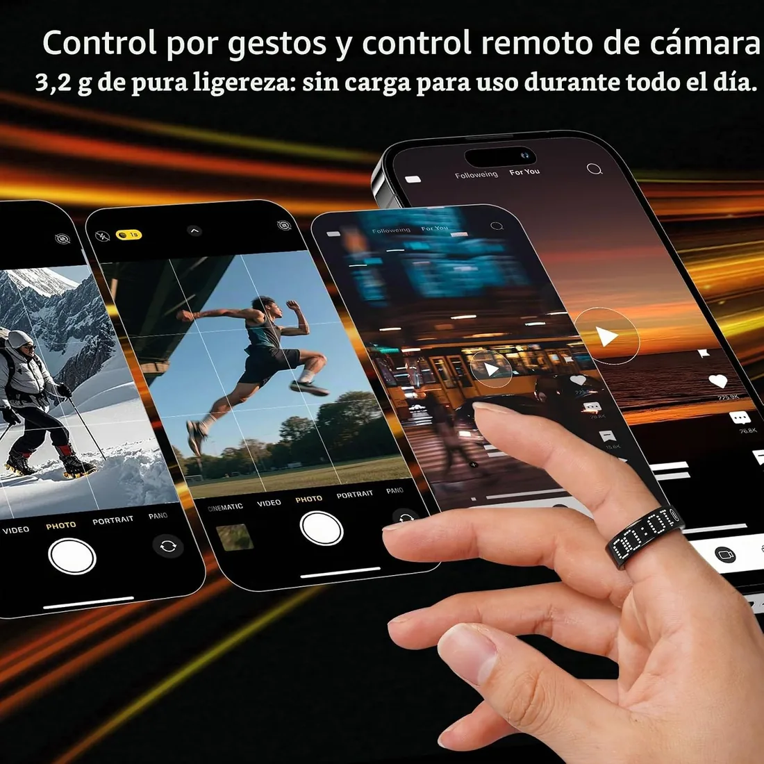 EULEUY Anillo Inteligente para Hombre y Mujer Compatible Android/iOS Nr 9 | Pantalla LED, Titanio (3,2g), IP68 Acuático, P foto 3