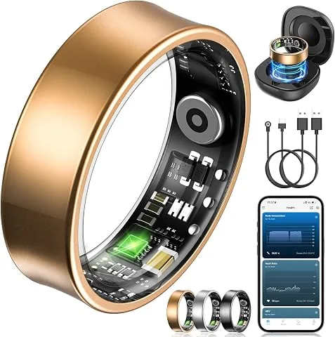 NAIXUES Anillo Inteligente Hombre Mujer, Smart Ring con Control por Gestos, HRV/Pulsometro/SpO2/ Sueño, 170+ Modos Deportivos Anillo de Fitness con 5ATM Impermeable, iOS Android (Oro, 10) foto 2
