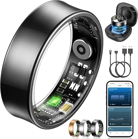 NAIXUES Anillo Inteligente Hombre Mujer, Smart Ring con Control por Gestos, HRV/Pulsometro/SpO2/ Sueño, 170+ Modos Deportivos Smartwatch de Fitness con 5ATM Impermeable, iOS Android (Negro, 10)