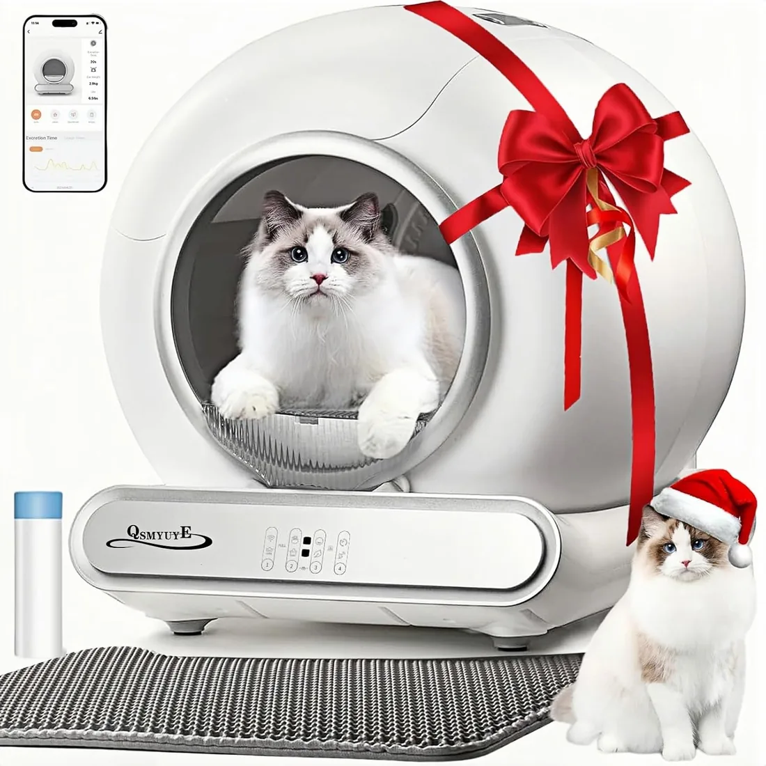 Arenero Gatos Autolimpiable 65L, Silencioso con App y Seguro | Caja Automática Segura, Sensores de Seguridad, Control vía APP, Inodoro, para Varios Gatos, 65L, Anti-olores, Silencioso