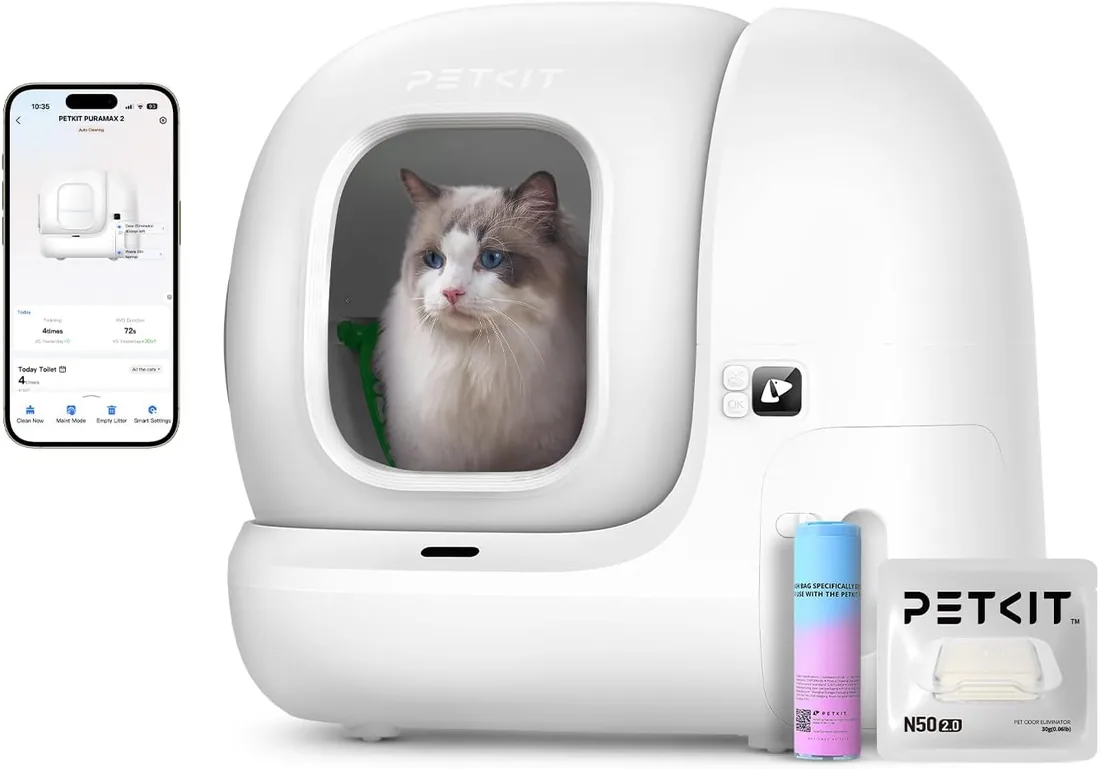 PETKIT Pura MAX 2 Arenero Gatos Autolimpiable, Inodoro para Gato, Arenero Autolimpiable para Gatos, Anti-Fugas, xSecure/Eliminar olores/APP/76L, para Varios Gato (Sin Purificador, con N50 foto 2