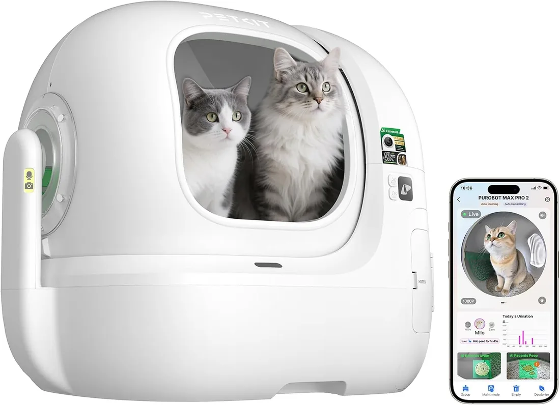 PETKIT PUROBOT MAX Pro 2 Arenero Gatos Autolimpiable, Entrada Mayor, Cámara AI, Arenero Autolimpiable para Gatos, 2,4 G y 5 G WiFi, Seguimiento Sanitario, Eliminación de Olores, 76L, para Varios Gato foto 3