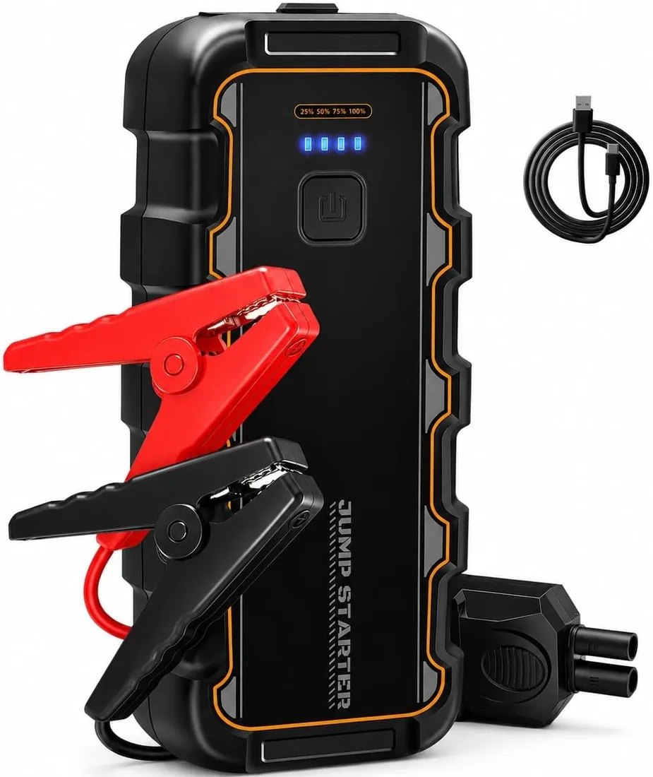 Arrancador de Batería de Coche 7000A, para Gas 8.0L/Diésel 6.0L, 12V Arrancador de Coche Portátil con Carga Rápida USB y Pinzas para Batería, Funciona en Frío Extremo, para Auto, Moto, Bote, Camping foto 3
