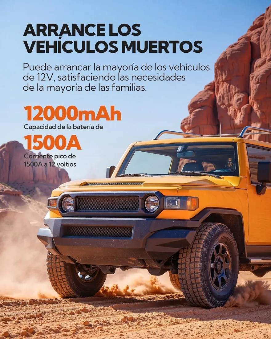 Arrancador de Baterías de Coche,Booster para Coche con Compresor de Aire Portátil 7en1,Arranque de Batería con Inflador para vehículo de 12000 mAh,Kit de Emergencia del Conductor con Linterna LED foto 2
