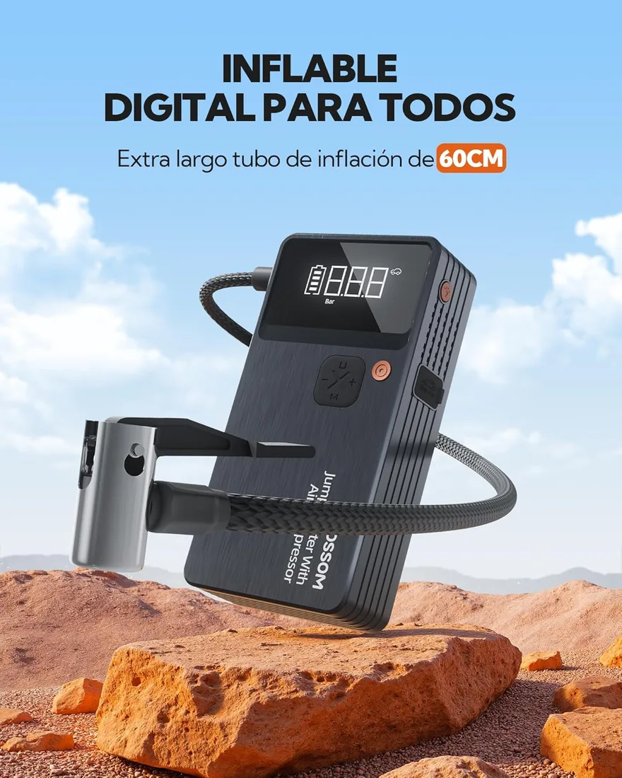 Arrancador de Baterías de Coche,Booster para Coche con Compresor de Aire Portátil 7en1,Arranque de Batería con Inflador para vehículo de 12000 mAh,Kit de Emergencia del Conductor con Linterna LED foto 3