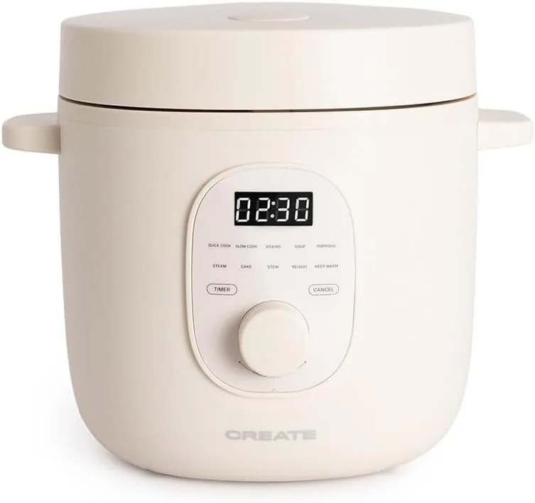 CREATE/RICE COOKER STUDIO/Arrocera eléctrica multifunción 1,2L blanco roto/Programable hasta 24h, con cesta vaporera, prepara tartas, guisos o sopas, función de mantener el calor, 300W
