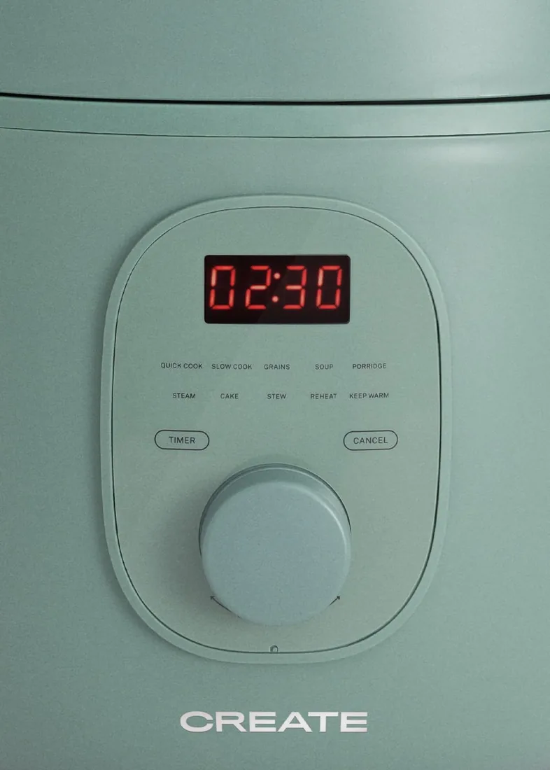 CREATE/RICE COOKER STUDIO/Arrocera eléctrica multifunción 2L verde sage/Programable hasta 24h. prepara tartas. guisos o sopas. función de mantener el calor. 400W foto 3