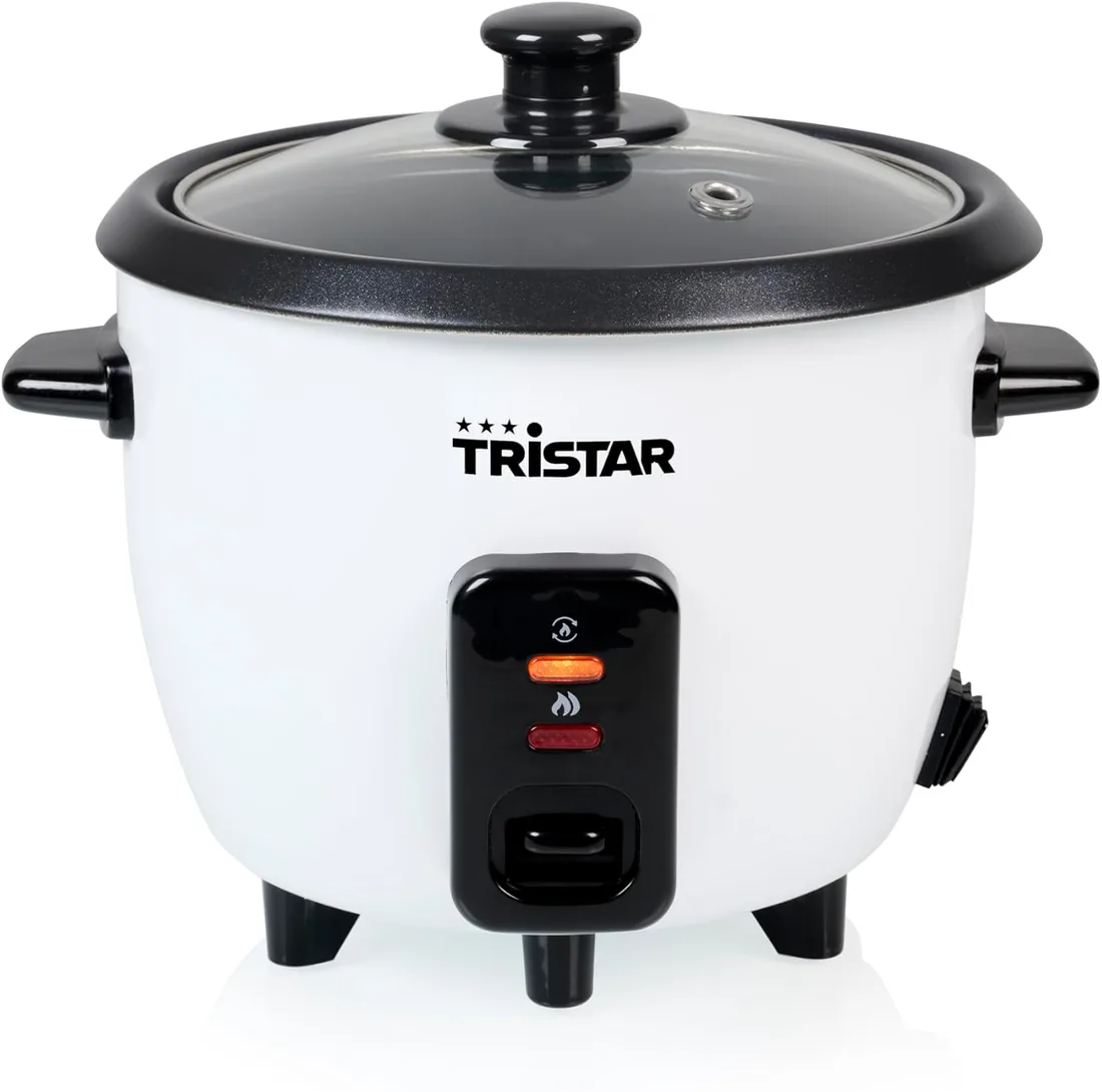 Tristar Olla Arrocera 0,6 L, Recipiente Interior Antiadherente, Función Mantener Caliente y Apagado Automático, Diseño Compacto, Con Vaso Medidor y Cuchara, 300 W, RK-6142