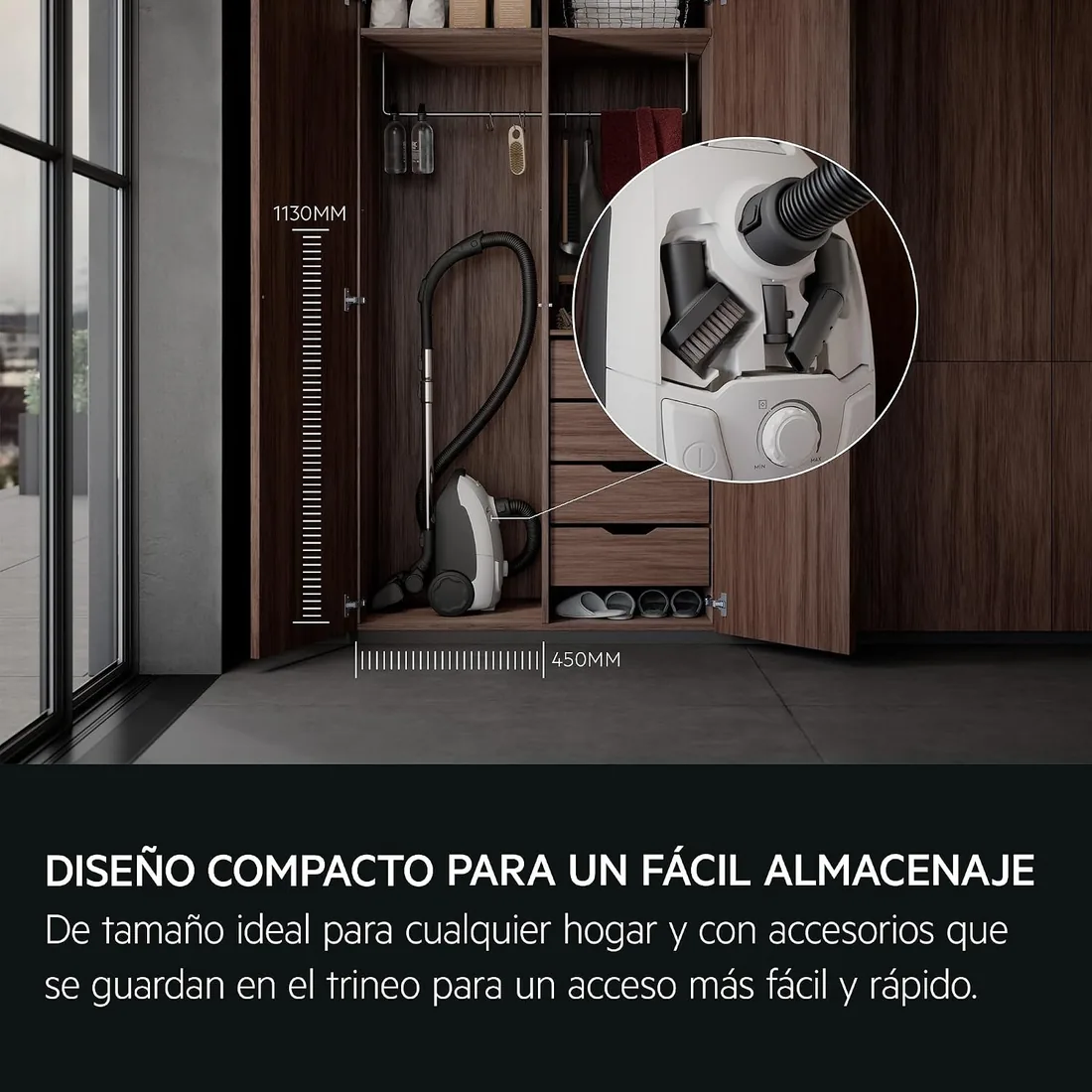 AEG Aspiradora de Trineo 750W 3,5 L AB51C1SW Blanco | 750 w, 3,5 l, ruido 79 db(a), aspirador con bolsa, apto todo suelo foto 3