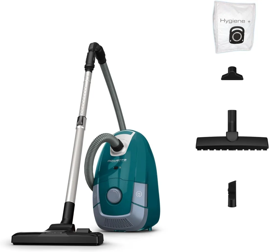 Rowenta Power XXL, Aspiradora con Bolsa, 3 Acc, Filtración 3 Niveles | Motor de bajo consumo, 900W, Capacidad de 4,5 L, Kit para parqué, Radio de acción de 12 m, Cambio de bolsa higiénico, RO3143
