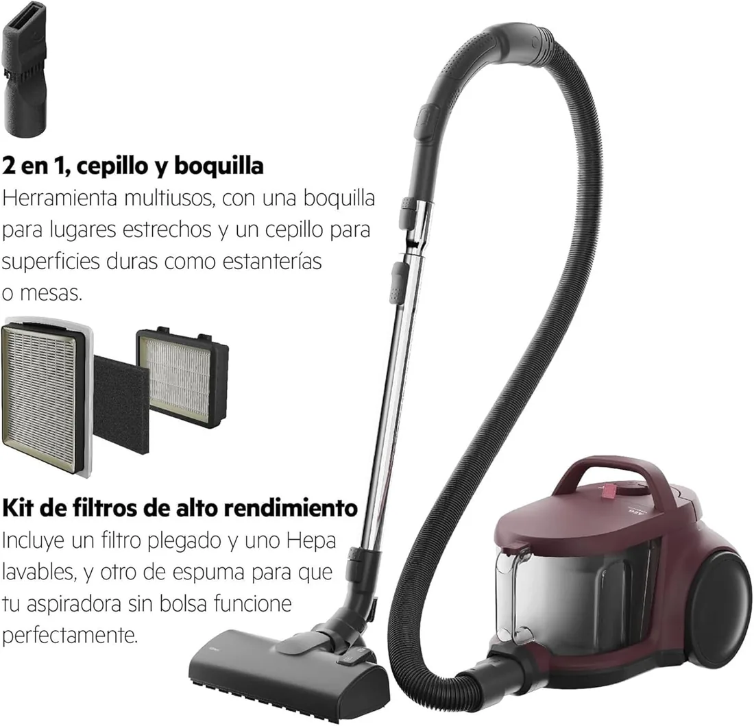 AEG Aspirador de Trineo 1000 W AL51C1DRF Rojo | 1000 w, 2 l, ruido 78 db(a), aspirador sin bolsa, color rojo foto 2