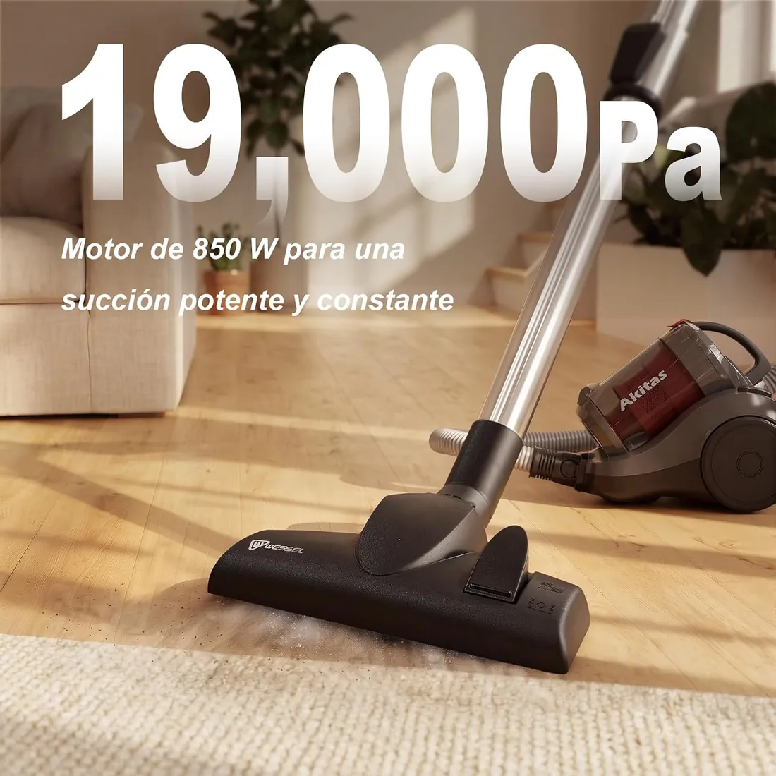 Akitas C6 Aspiradora Sin Bolsa 2.5L con Cabezal Alemán Wessel-Werk, 850W Potente Aspirador Trineo para Suelos Duros y Alfombras foto 2