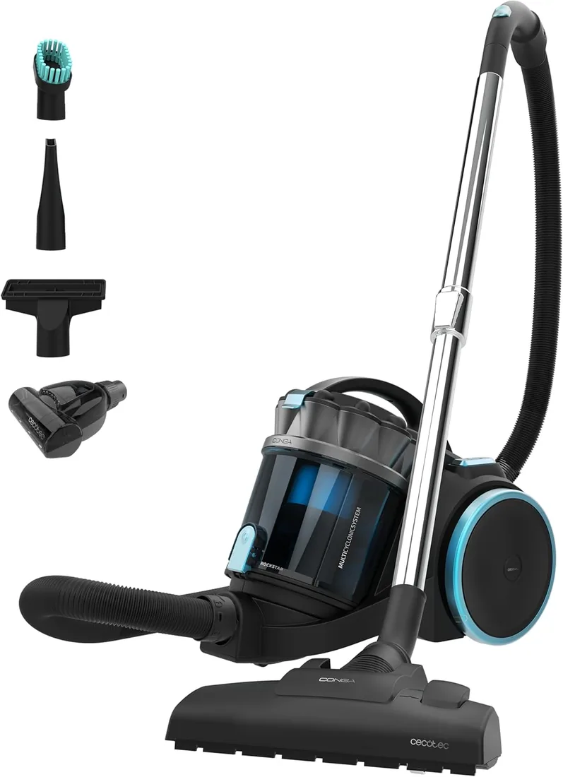 Cecotec Aspirador de Trineo sin Bolsa Conga Rockstar Multicyclonic XXL Animal. 800 W, Multiciclónico, 20 kPa, 4 L, Filtros de Alta Eficiencia, Tubo Telescópico, Accesorio Mascotas, Radio 9m
