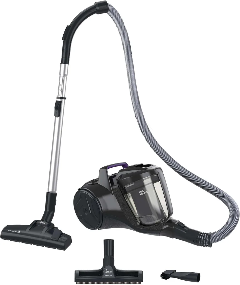 Hoover HP1 Aspiradora de Trineo sin Bolsa Compacta | Boquilla Parquet | con Cable, Radio 7,5m, Depósito 2L, para Alfombras y Suelos Delicados, Filtro EPA, Ligera, 700W