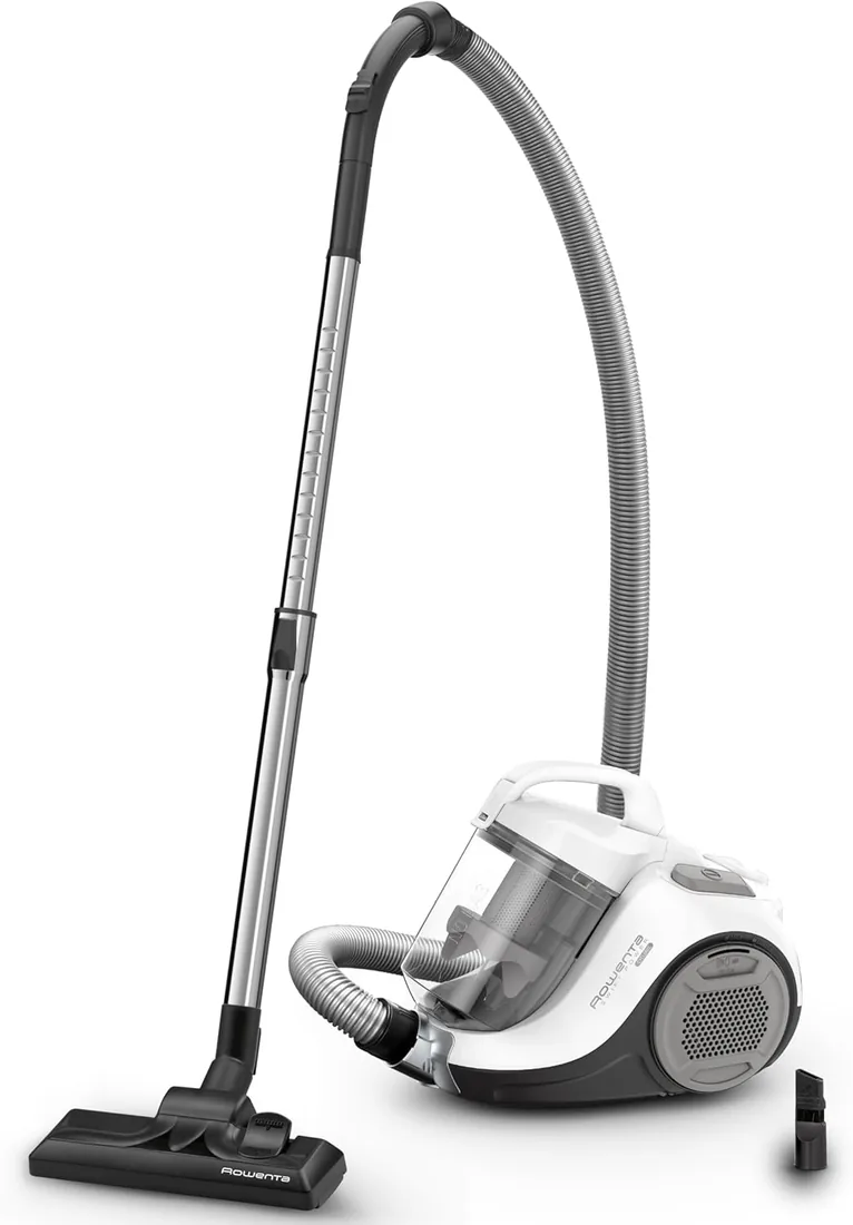 Rowenta Swift Power Cyclonic, Aspiradora Sin Bolsa, 1 Acc, Blanca | 900W, Tecnología Ciclónica, Cabezal Alto Rendimiento, 3 Niveles filtración, 7,5m Radio acción, Posición parking, RO2917