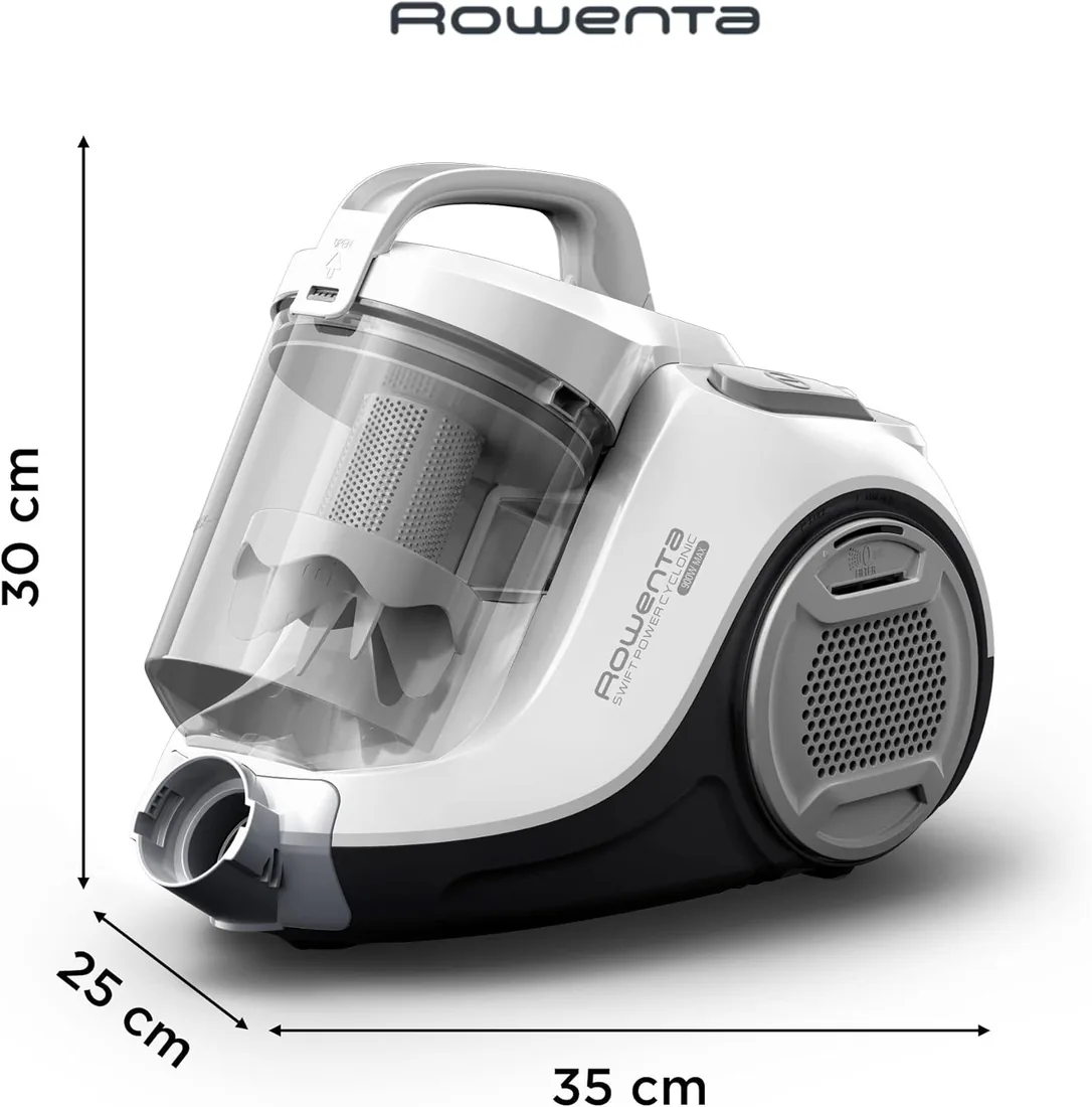 Rowenta Swift Power Cyclonic, Aspiradora Sin Bolsa, 1 Acc, Blanca | 900W, Tecnología Ciclónica, Cabezal Alto Rendimiento, 3 Niveles filtración, 7,5m Radio acción, Posición parking, RO2917 foto 2