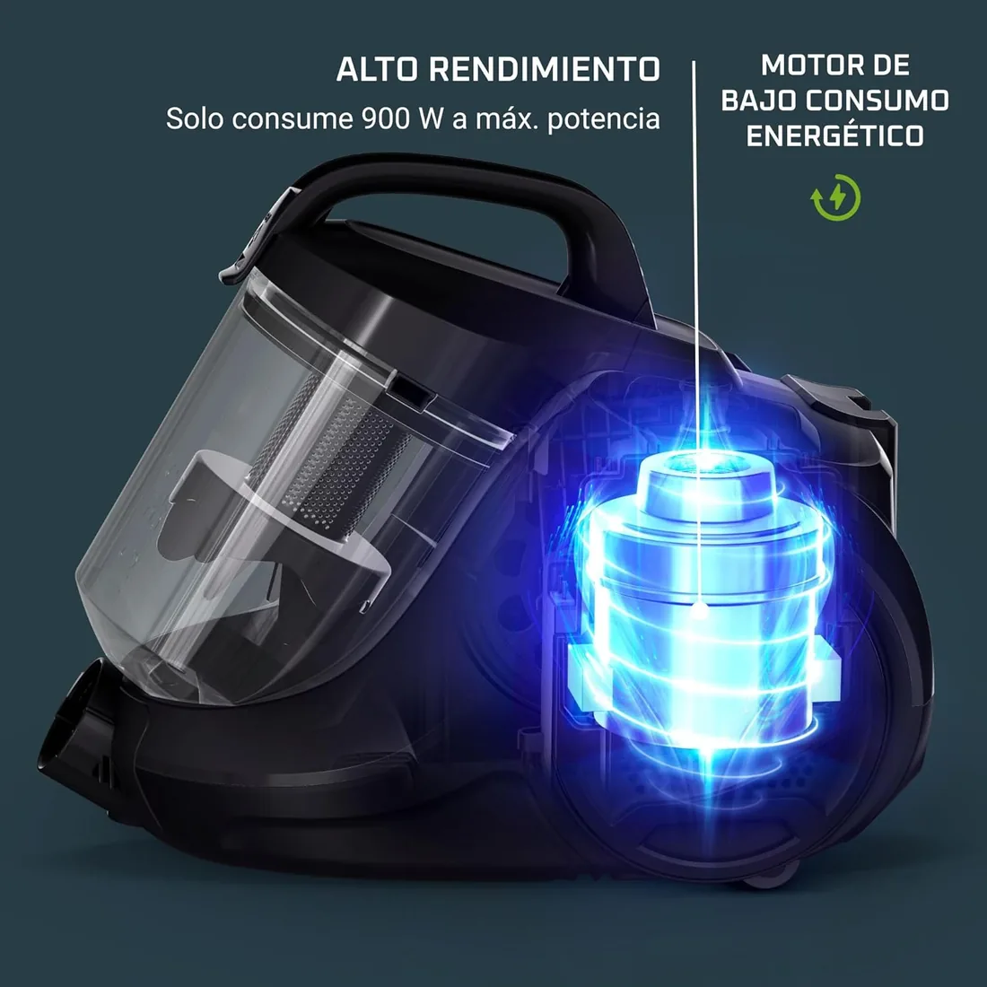 Rowenta Swift Power Cyclonic, Aspiradora Sin Bolsa, 3 Acc, Azul | 900W, Diseño compacto, Kit limpieza total, 3 Niveles de filtración, Radio de 7,6m, Depósito de 1,2 L, RO2981 foto 2