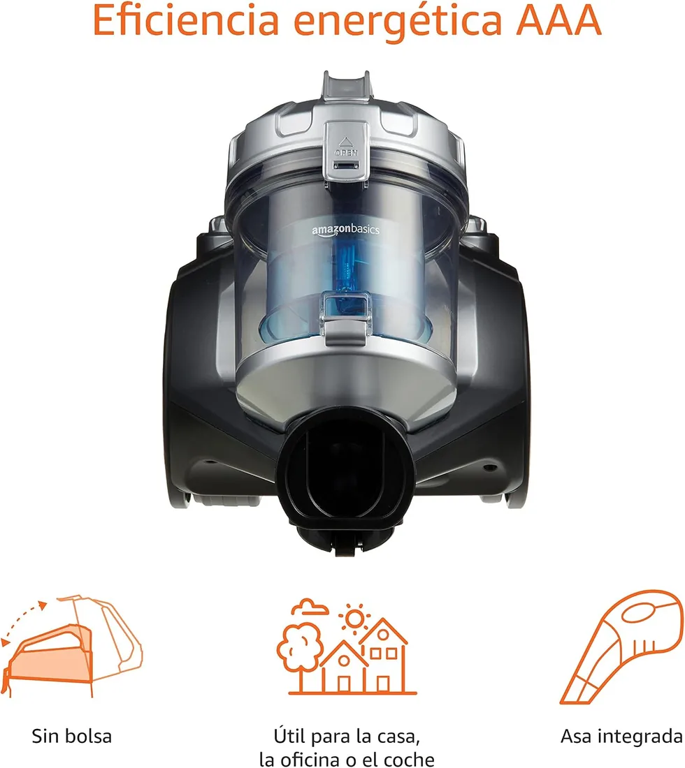 Amazon Basics Potente aspirador de cilindro sin bolsa, para suelos duros y alfombras, filtro HEPA, compacto y ligero, 700 W, 1,5 l (UE), Negro foto 2