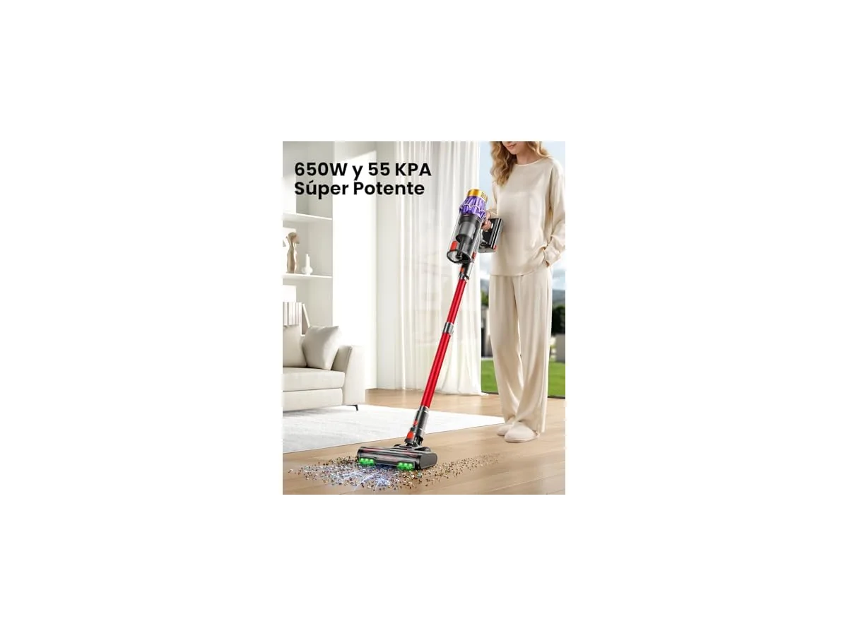 Aspiradora sin Cable 55Kpa/650W/70Mins, Escoba Aspiradora de 1.8L, Sistema de Filtración de 8… foto 3