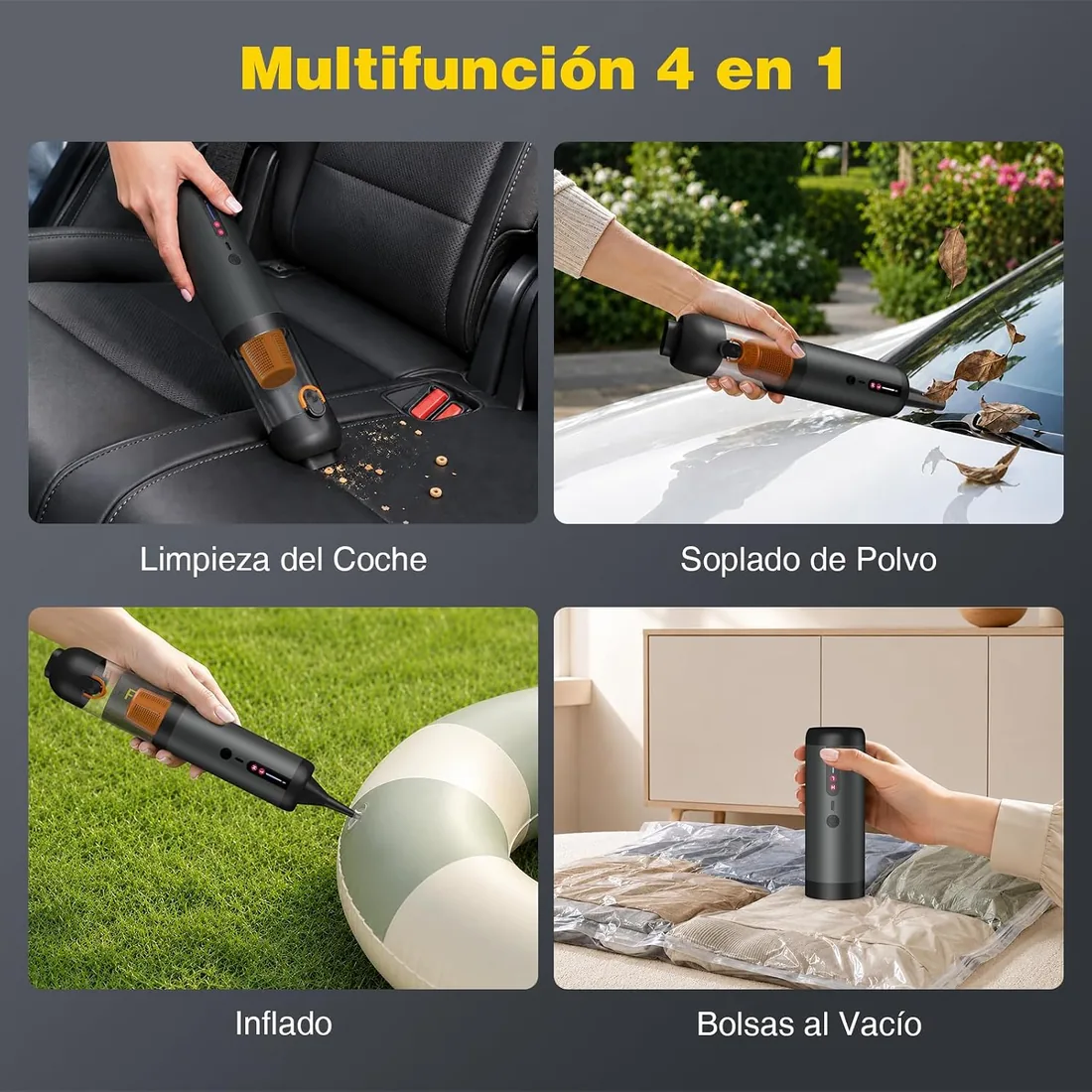 AIMAX Aspirador inalámbrico portátil 4 en 1 con batería de 20000 Pa/120 W/40 min, batería de 7800 mAh, 2 Modos de succión y soplado, Carga rápida USB-C en 2,5 h para Coche, mesas de Oficina foto 3