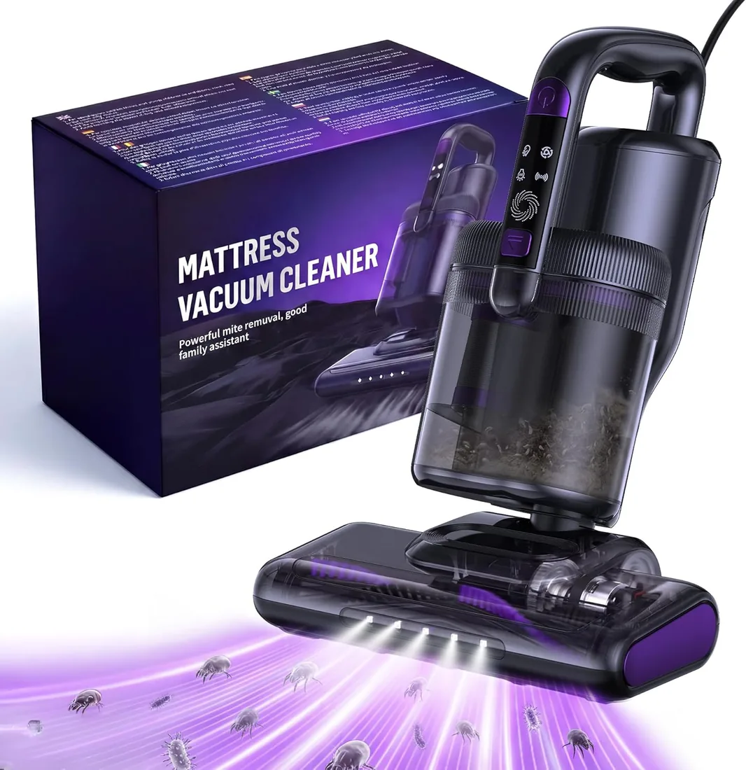 Aspiradora Antiacaros,16000PA Aspiradora de Mano con Luz UV-C,Aire Caliente,Ultrasonidos y Filtro HEPA, Aspirador para Colchón, Sofá, Tapicería y Alfombras, Alérgicos, Mascotas y Bebés–Cable 4 Metros