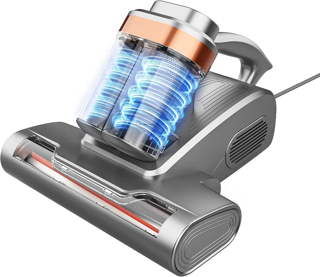 Aspiradora Antiacaros con Luz UV-C Y 400W | Elimina El 99,9% | Aire Caliente A 60°C, Alérgenos Y Pelos De Mascotas, Filtro HEPA Y Dobles Depósitos De 0.5L para Camas Y Sofás foto 3