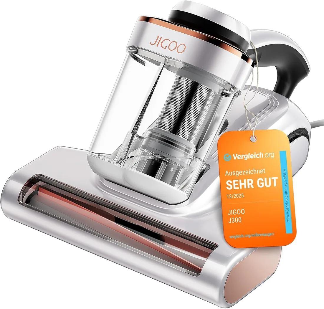 JIGOO J300 Aspirador de Ácaros con Sensor y Pantalla Digital, 500W, Doble Taza, Luz UV, para Alergias, Elimina 99.9% de Alérgenos en Colchones, Camas y Sofás foto 3