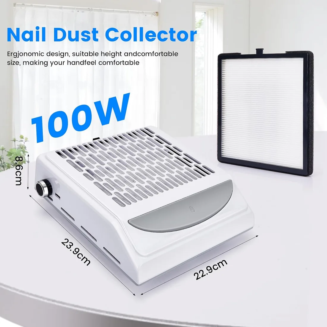 100W Aspirador UñAs Profesional, Con Filtro Aspirador UñAs, Velocidad Regulable Aspirador Manicura, Para Salones De Manicura, Manicura, Grabado, Pulido (Blanco) foto 2