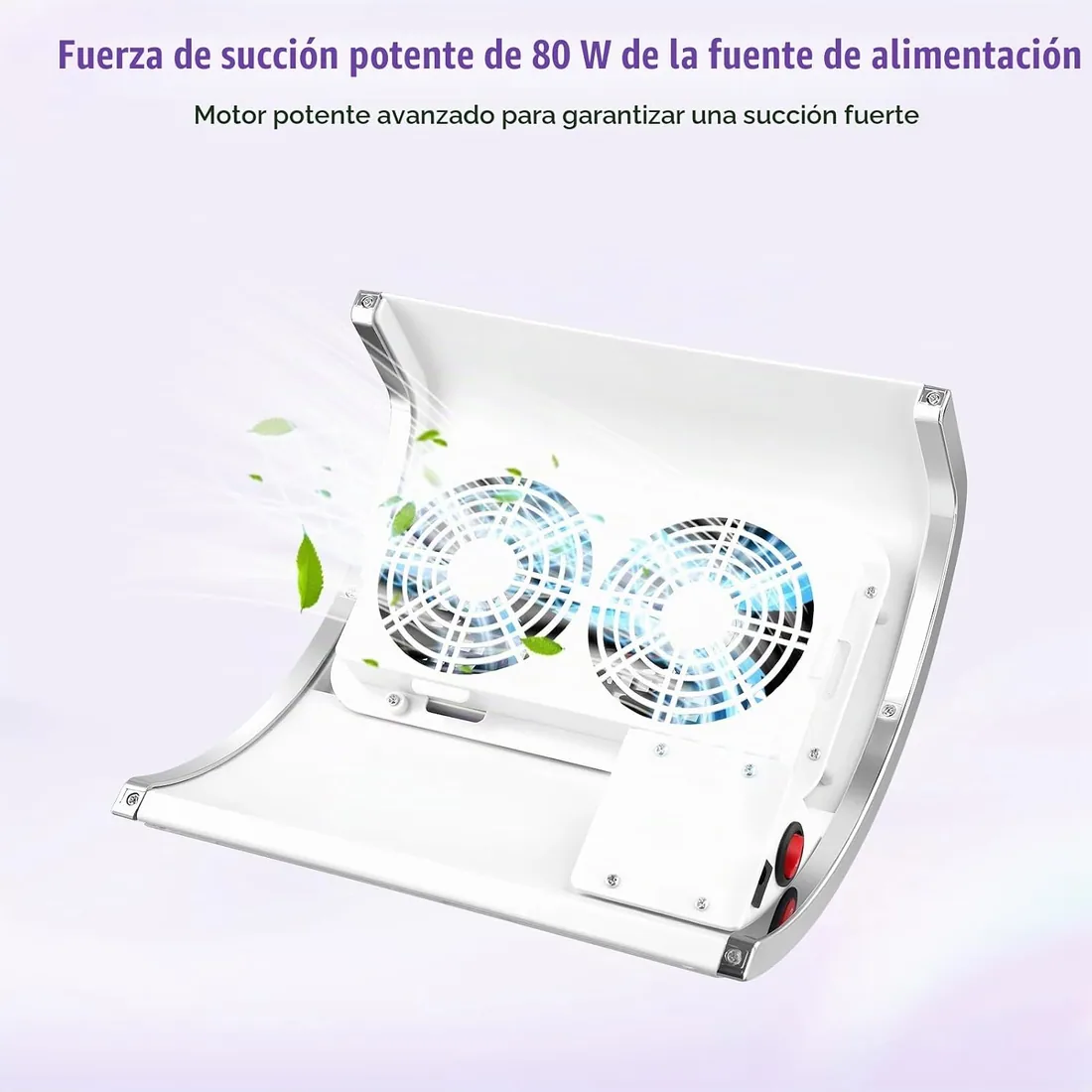 Aspirador de uñas Profesional 80W con 2 Ventiladores - Aspirador eléctrico para Extensiones y colocación de uñas - Ideal para el Arte de uñas y la manicura foto 3