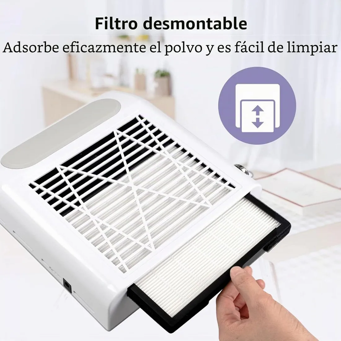 Aspirador de uñas Profesional Acrilico para uñas, 80W Colector de polvo de uñas Aspiradora, 2 niveles de velocidad ajustable, herramienta de salón de arte para uñas con filtro de malla portátil foto 2