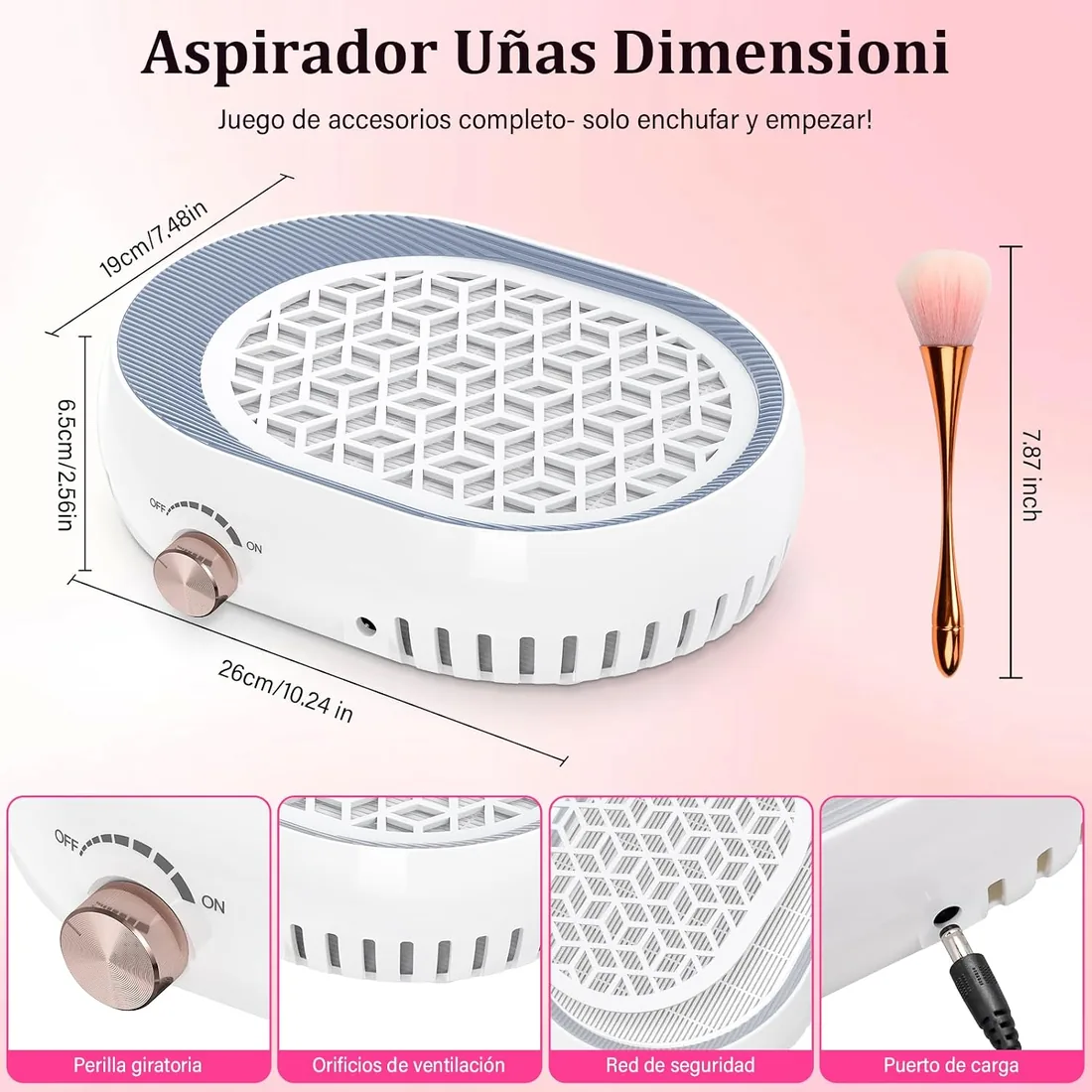 Aspirador de Uñas Profesional Colector de Polvo de Uñas con filtro reutilizable Aspirador de Uñas de Manicura Aspirador de Polvo para Uñas de velocidad para el salón o el hoga foto 2