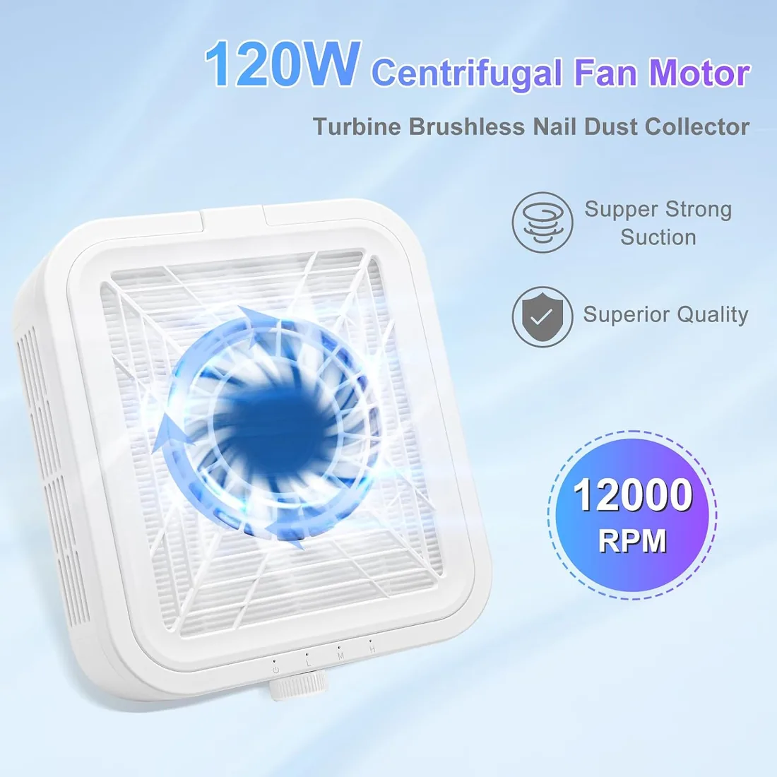 CGBE Extractor de Polvo de Uñas, 120W Extractor de Polvo de Uñas con 2 Filtros Potente Extractor Profesional de Polvo de Uñas y Aspirador Doméstico. (WL007) (White) foto 2