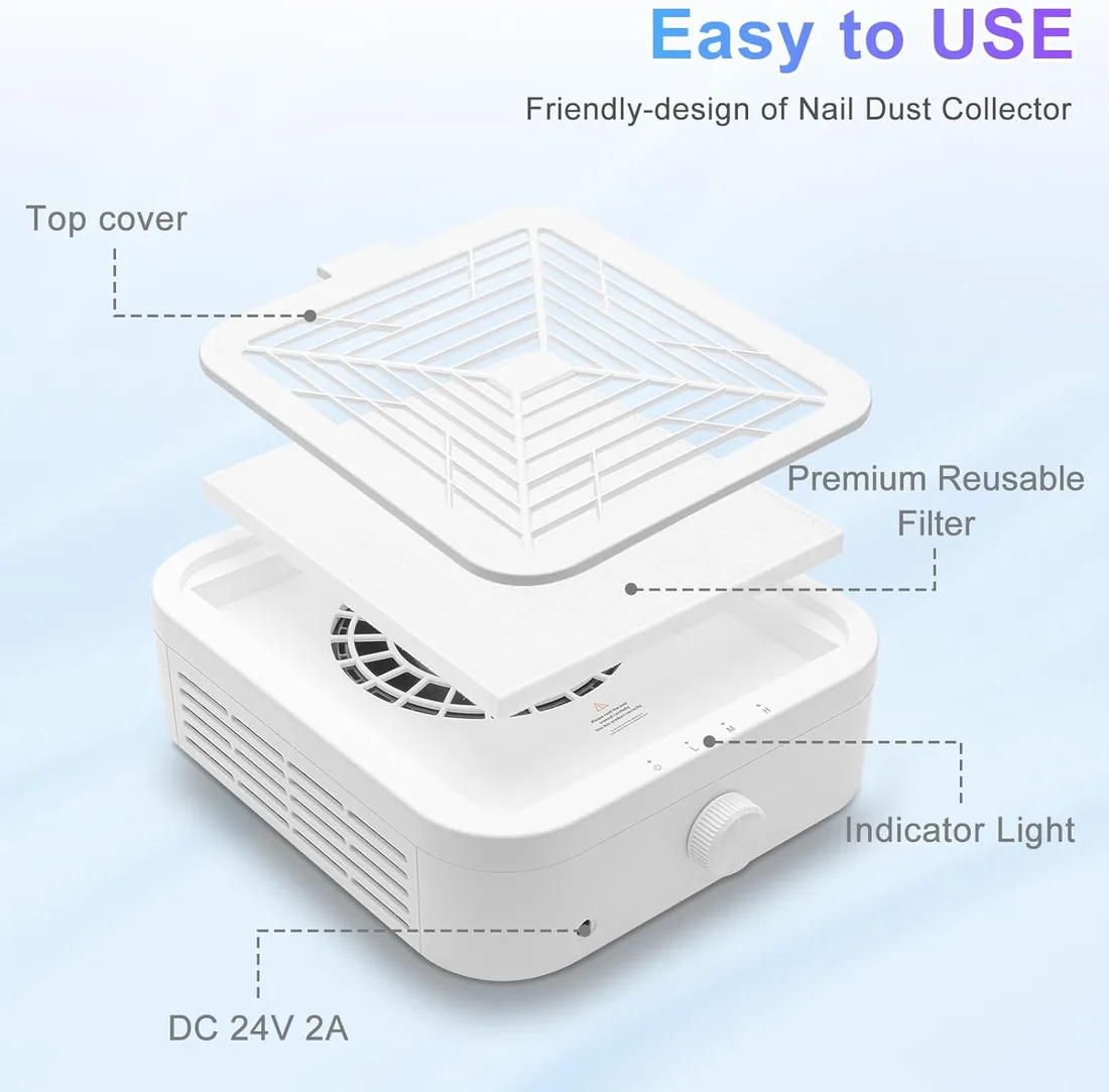 CGBE Extractor de Polvo de Uñas, 120W Extractor de Polvo de Uñas con 2 Filtros Potente Extractor Profesional de Polvo de Uñas y Aspirador Doméstico. (WL007) (White) foto 3