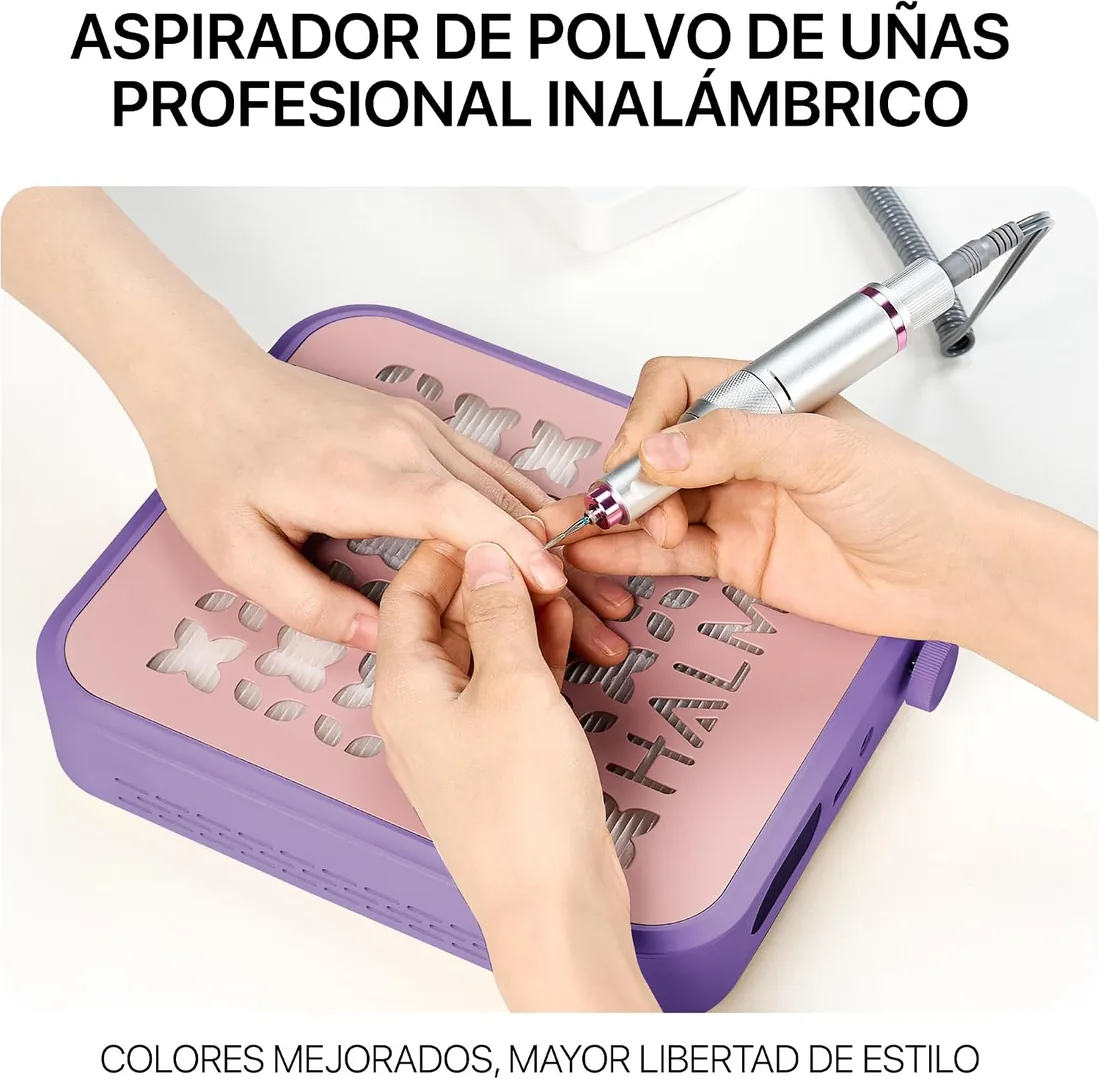 HALMAI Aspirador de polvo de uñas recargable inalámbrico - Succión 800Pa, motor sin escobillas 5000 RPM, portátil para uñas acrílicas/de gel, filtro HEPA , varios colores, salón (Púrpura crepuscular) foto 2