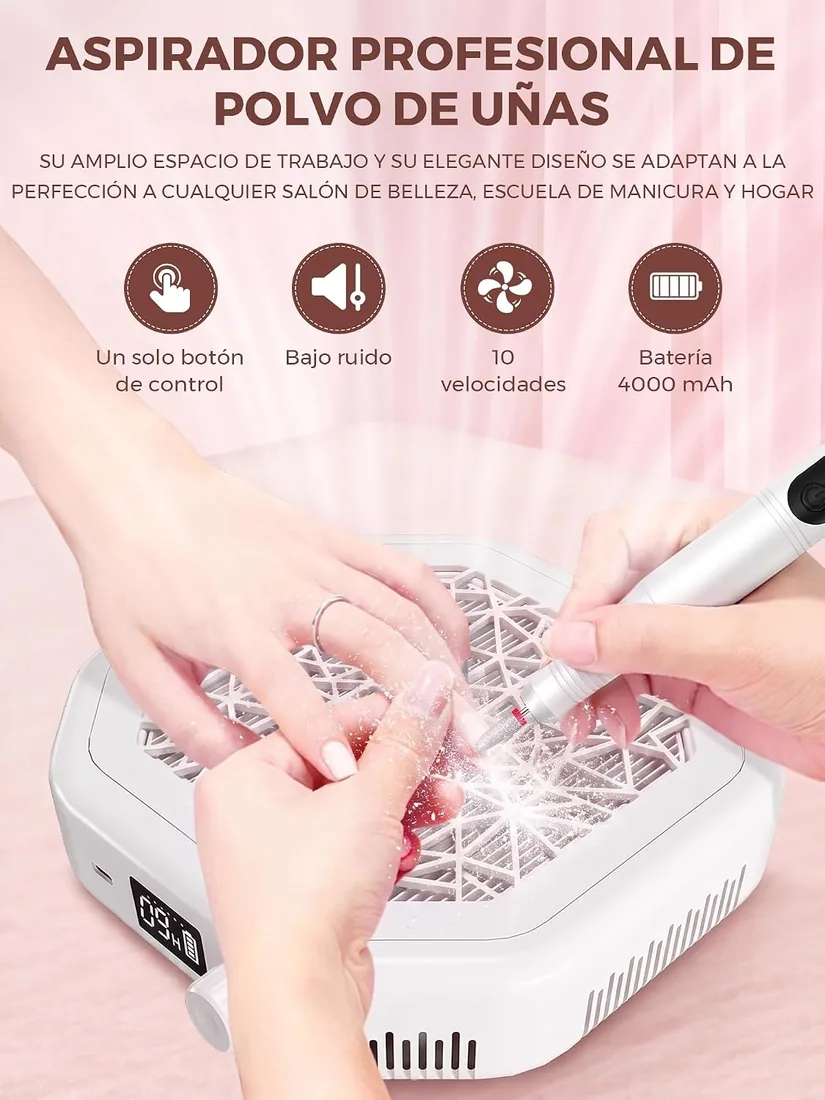 MRLI Colector de polvo de uñas con velocidad ajustable de 4200 rpm, pantalla digital de succión fuerte, filtro reutilizable, aspiradora compacta para uso doméstico y salón foto 2