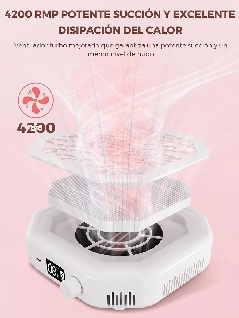 MRLI Colector de polvo de uñas con velocidad ajustable de 4200 rpm, pantalla digital de succión fuerte, filtro reutilizable, aspiradora compacta para uso doméstico y salón foto 3