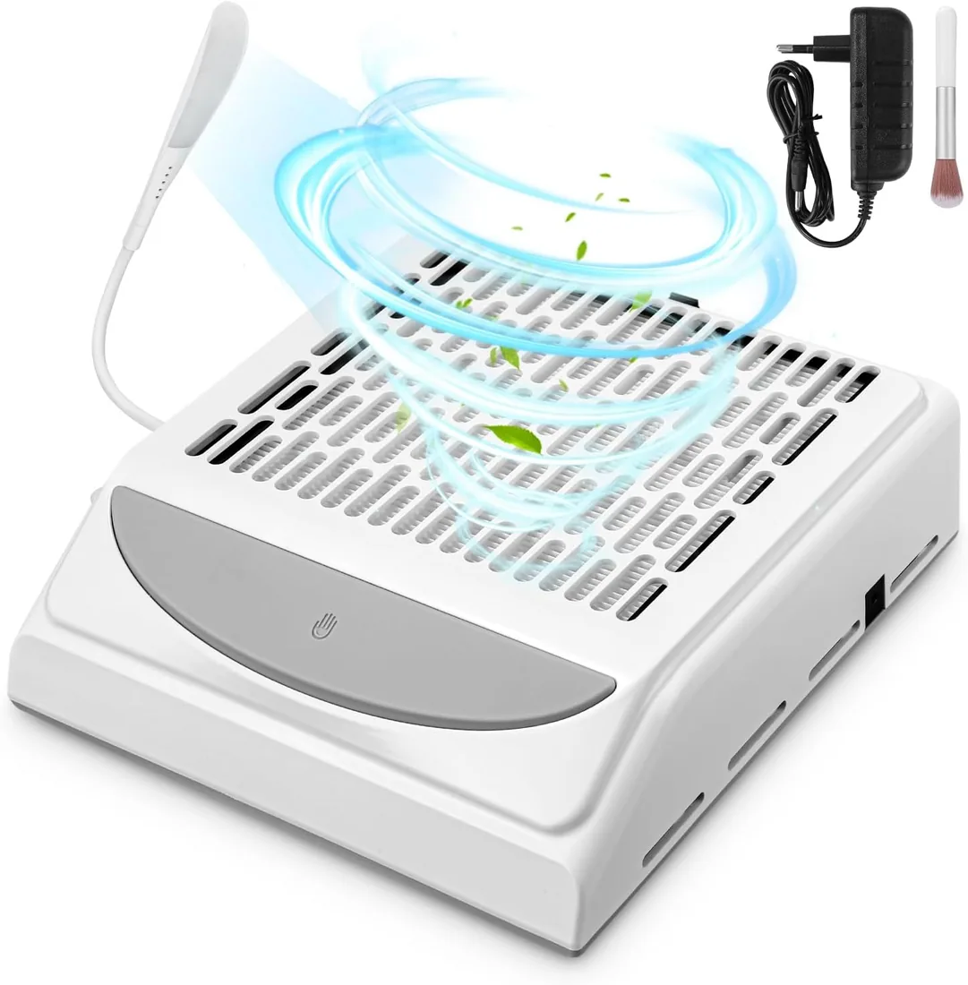 Yulado Aspirador de polvo para uñas 100 W, 5000 rpm, color blanco, profesional para el hogar y la extracción de polvo