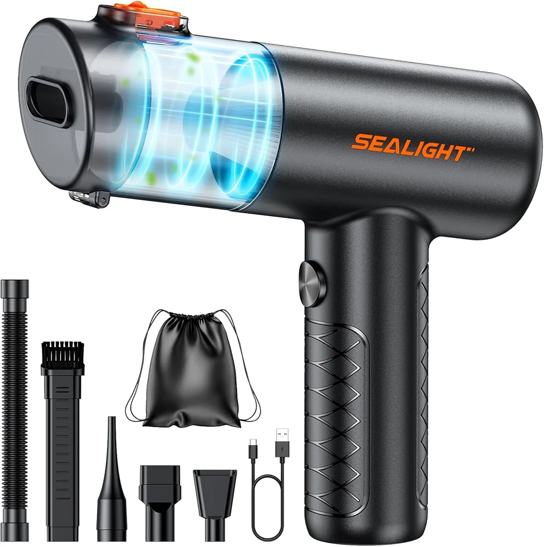 SEALIGHT Aspirador de Mano, 32000Pa Aspiradora sin Cable Coche 4 en 1, Aspiradoras de Mano con Motor sin Escobillas, aciado Automático de un Toque, para Coche Uso en la Oficina/la Cocina foto 2