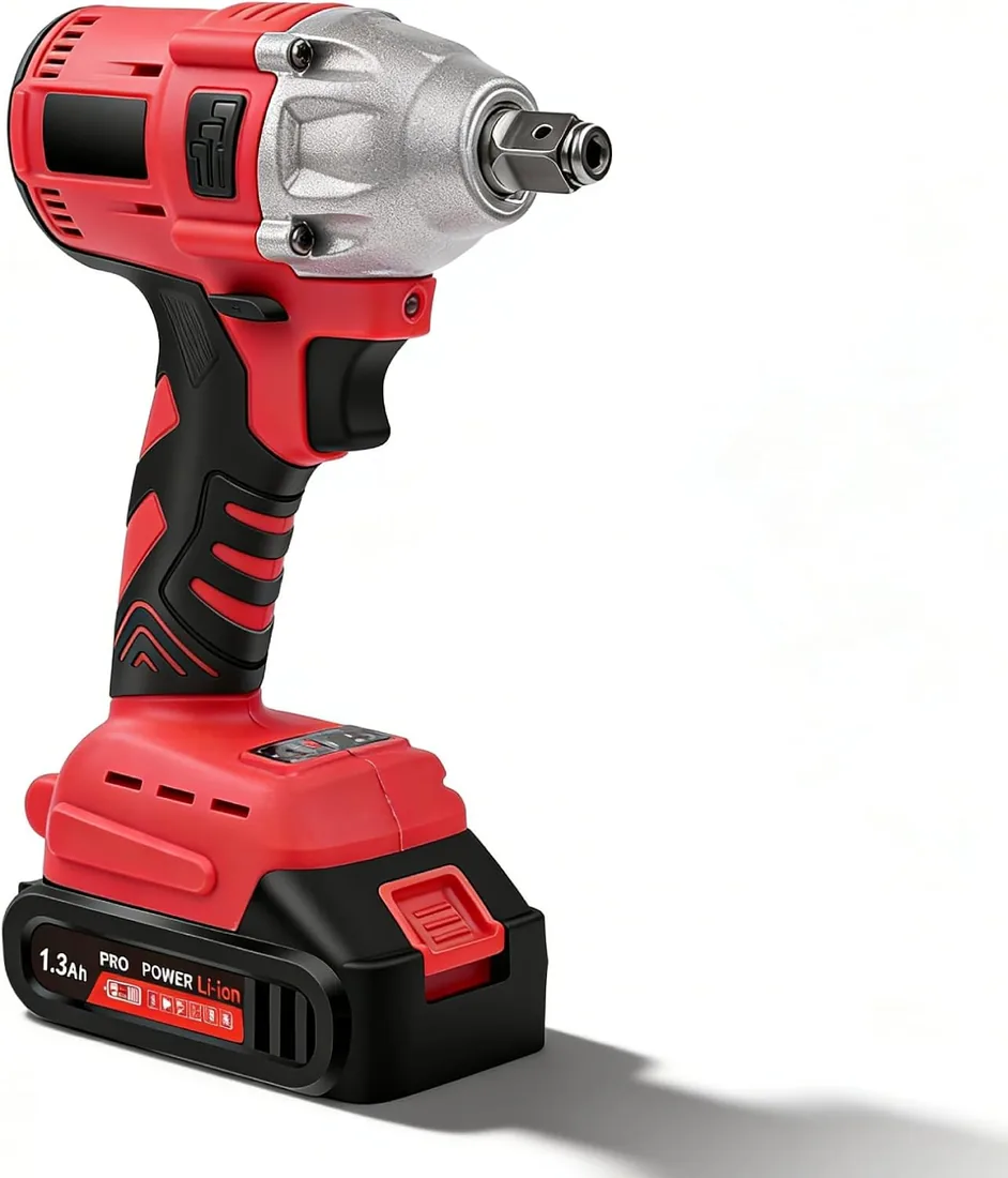 Llave de Impacto a Batería, 300Nm 1/2" Pistola de Impacto Electrica Llave de Impacto Inalámbrica sin Escobillas con 1300mAh Baterías,Atornillador de Impacto con luz led Para Coche/Cortacésped foto 3