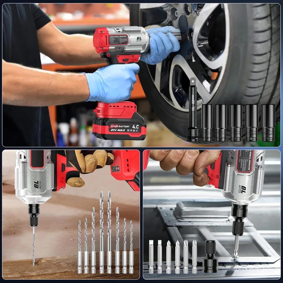 XIAZIR Llave de impacto a bateria 1200 N·m 3-en-1 / Atornillador de Impacto/Taladro de Impacto – Alto Par 1/2" con Motor Brushless, 2× Baterías 4.0Ah, Vasos, Brocas y Puntas foto 2