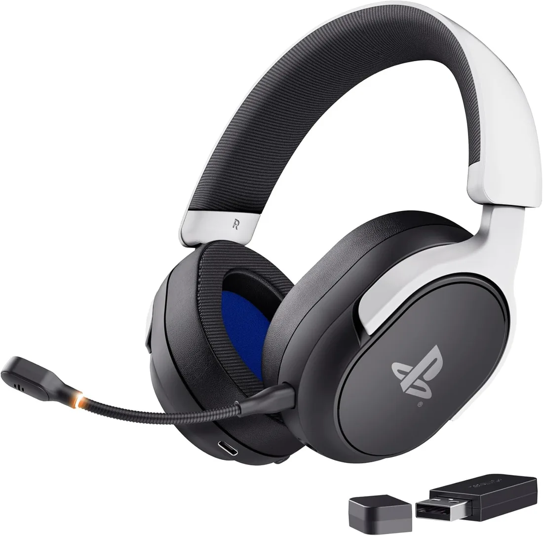 GXTrust Forta Cascos Inalámbricos Licencia PlayStation 5, Negro/Blanco | Latencia Ultrabaja, 2.4G Receptor USB, Hasta 55h de Juego, Auriculares Gaming PS5 Supraaurales con Micrófono