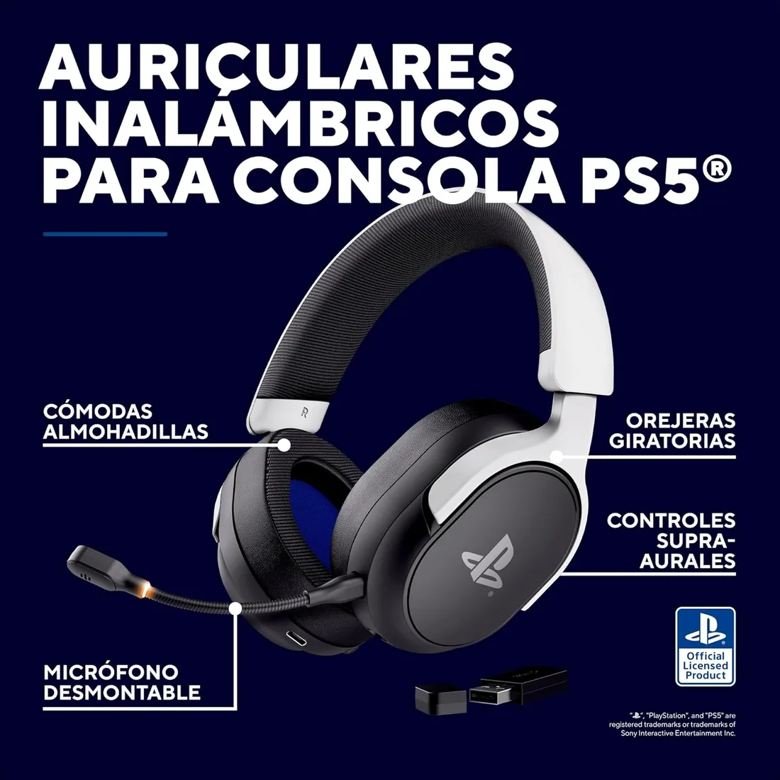 GXTrust Forta Cascos Inalámbricos Licencia PlayStation 5, Negro/Blanco | Latencia Ultrabaja, 2.4G Receptor USB, Hasta 55h de Juego, Auriculares Gaming PS5 Supraaurales con Micrófono foto 2