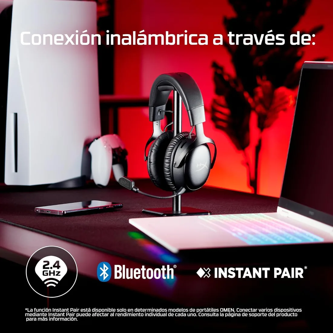 HyperX Cloud III S - Auriculares Gaming inalámbricos, Bluetooth, 2.4Ghz, PC, PS5, Xbox, Drivers 53 mm, DTS, micrófono 10mm, batería hasta 200h, Rojo-Negro foto 3