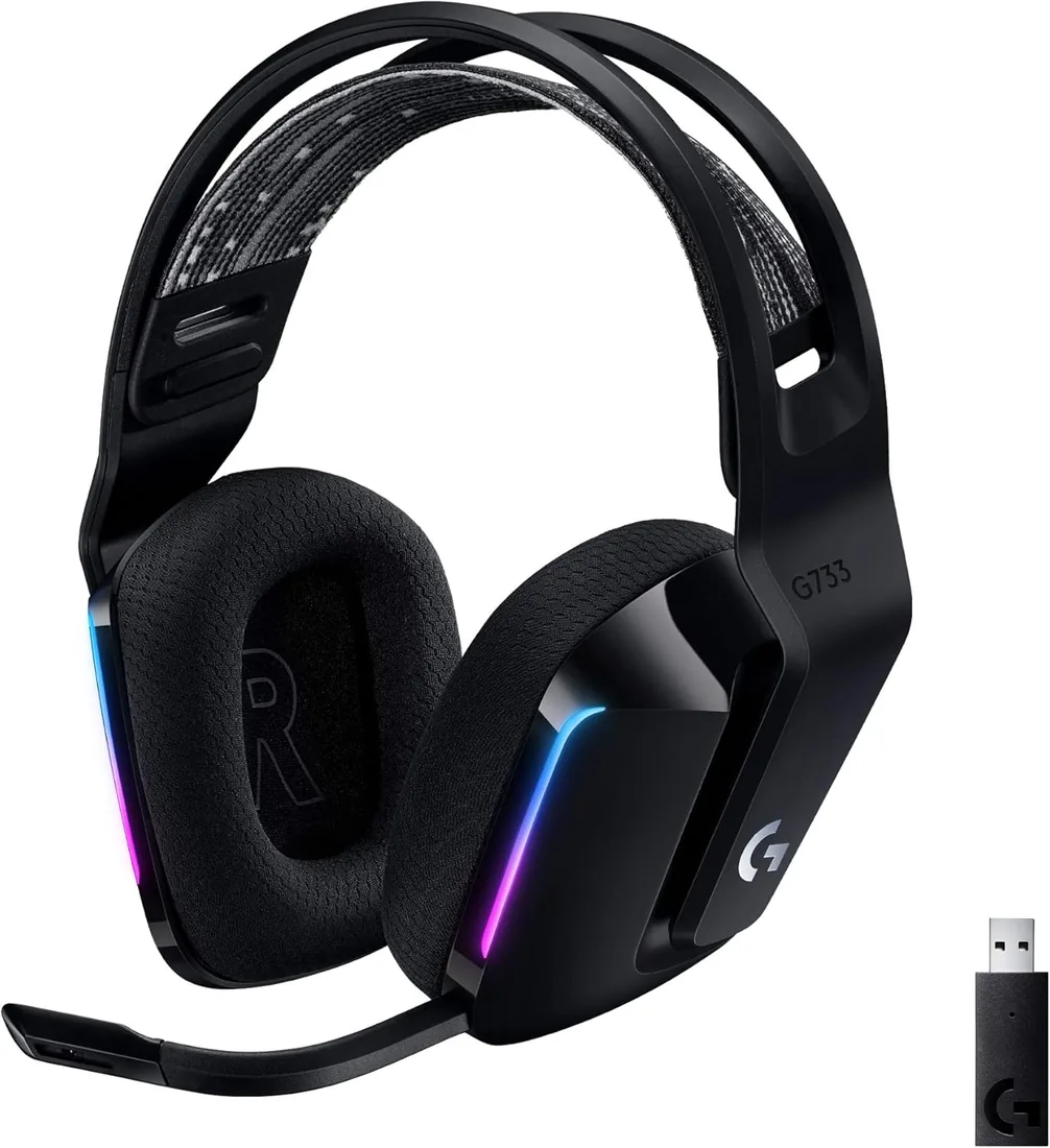 Logitech G G733 Lightspeed Auriculares con Micrófono Inalámbricos | Para Gaming, con Diadema con Suspensión, LIGHTSYNC RGB, Tecnología de Micrófono Blue VO!CE, Ligeros, 29h de batería - Negro