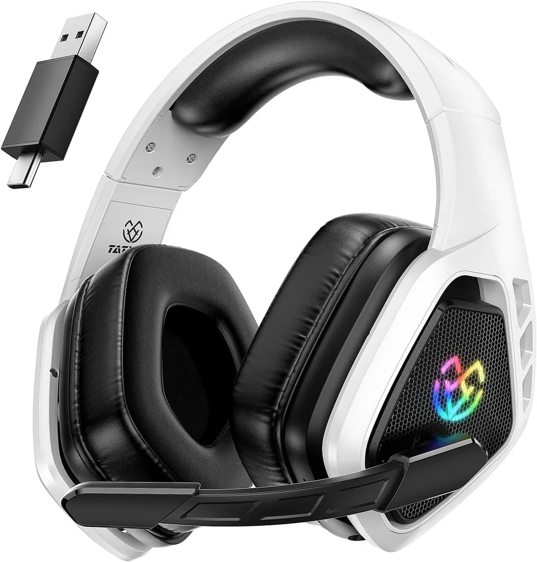 Tatybo Cascos Gaming Inalámbricos 7.1 para Ps5/Ps4/PC, Auriculares Bluetooth con Micrófono con Cancelación de Ruido, 2.4GHz USB-C, 40H+ Batería para Switch/Mac/Portátil