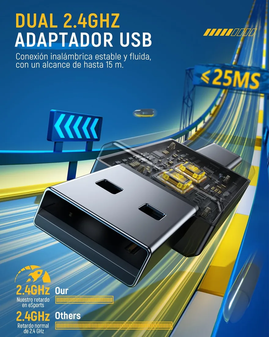 Tatybo Cascos Gaming Inalámbricos 7.1 para Ps5/Ps4/PC, Auriculares Bluetooth con Micrófono con Cancelación de Ruido, 2.4GHz USB-C, 40H+ Batería para Switch/Mac/Portátil foto 2