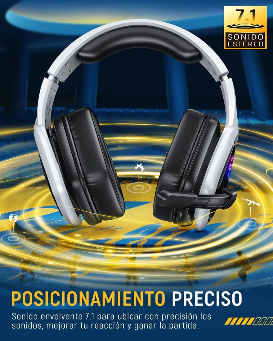 Tatybo Cascos Gaming Inalámbricos 7.1 para Ps5/Ps4/PC, Auriculares Bluetooth con Micrófono con Cancelación de Ruido, 2.4GHz USB-C, 40H+ Batería para Switch/Mac/Portátil foto 3