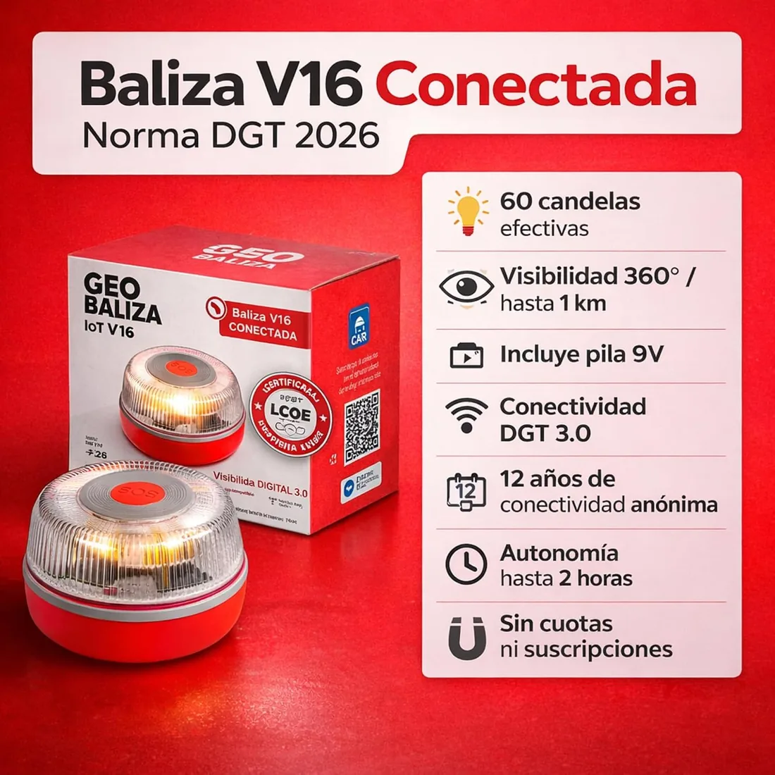 Baliza V16 Homologada DGT con Geolocalizador | Luz de Emergencia Coche Certificada DGT 3.0 | 12 Años Conectividad - V16 Homologada 2026- Compatible con la app SOSCar foto 2